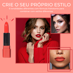 Conjunto de 6 Batons com Fórmula Hidratante em tons de Rosa Nude - CREMOSA™